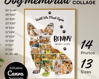 Modelo de colagem de fotos em homenagem a um Corgi no Canva: Impressão editável, 14 fotos, 13 tamanhos.