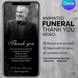Vidéo d'animation pour les funérailles, In Loving Memory Evite, Invitation aux funérailles minimale, Modèle d'invitation Canva, Carte de remerciement pour les funérailles