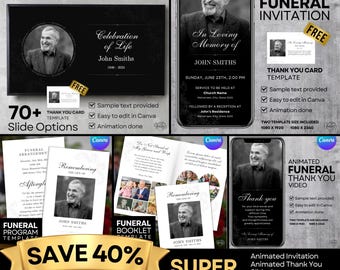 Super Pacote de Modelos para Funeral: Convite Animado, Apresentação de Slides, Programa - Canva