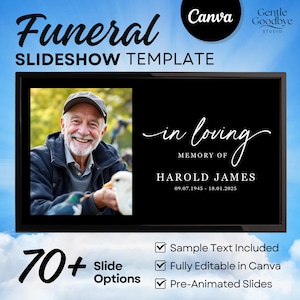 Funeral Slideshow Template Canva, Celebration of Life Video, Memorial Photo Slideshow, Editable Service Presentation