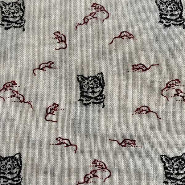 Cat and Mouse - Retro Vintage Fabric -Judie Rothermel for Marcus Textiles - 1 Yard Piece - RARE OOP