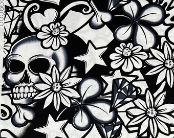 Street Skull - Black/White - 2017 - Out of Print! Alexander Henry - Fabric by the yard
