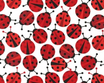 FAT QUARTER LADYBUG FABRIC TRADITIONS 100/% COTTON SILVER METALLIC LADYBUGS FQ