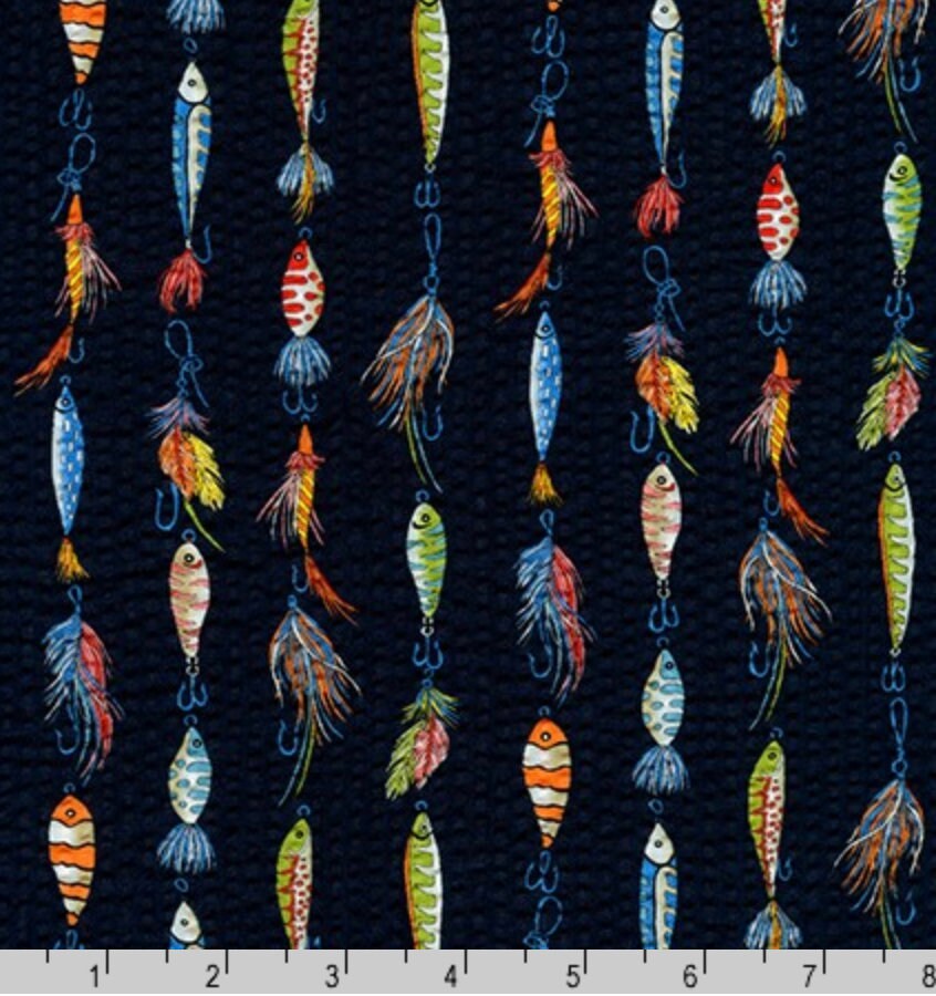 Lures Navy Fishing Fabric 100 Cotton Fabric Etsy