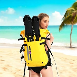 Waterproof Diving Backpack with Fin Holders - Premium Scuba Gear Bag with Random Diving Charm - Beach Adventure Pack