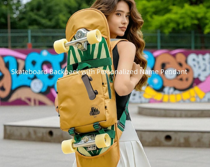 Skateboard Backpack with Personalized Name Pendant – Multi Color Options – Trendy & Functional
