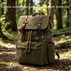 Mochila de lona vintage – Alças de couro resistentes, ideal para aventuras ao ar livre.