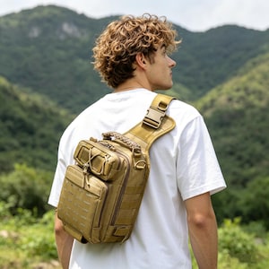 Gepersonaliseerde tactische schoudertas voor heren, crossbodytas voor buiten vissen, schoudertas voor wandelen en reizen