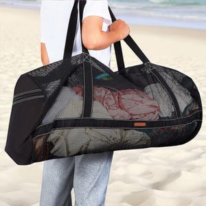 Personalisierte große Mesh-Strandtasche Tote - Extra große Sandspielzeug-Aufbewahrungstasche mit wasserdichter Tasche für Beach Pool Familienurlaub