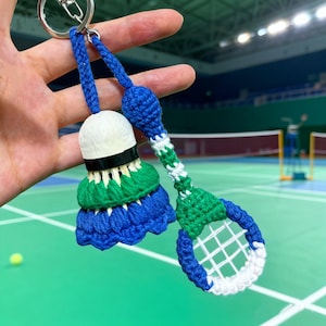 Gehaakte badmintonsleutelhanger | Handgemaakte sportbedel van katoengaren
