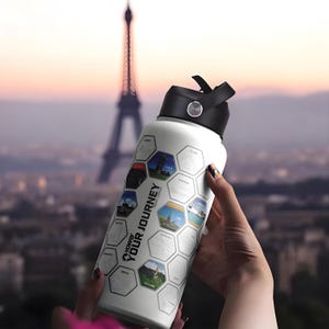 Adventure Tracker Wasserflasche mit KOSTENLOSEM Sticker Set - Travel & Sport Edition