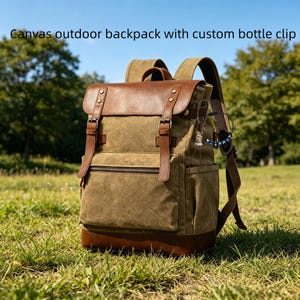 Vintage Waxed Canvas Backpack for Travel & Outdoor | Water Resistant, Durable Hiking Daypack