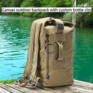 Versatile Canvas Outdoor Backpack with Customizable Name Tags