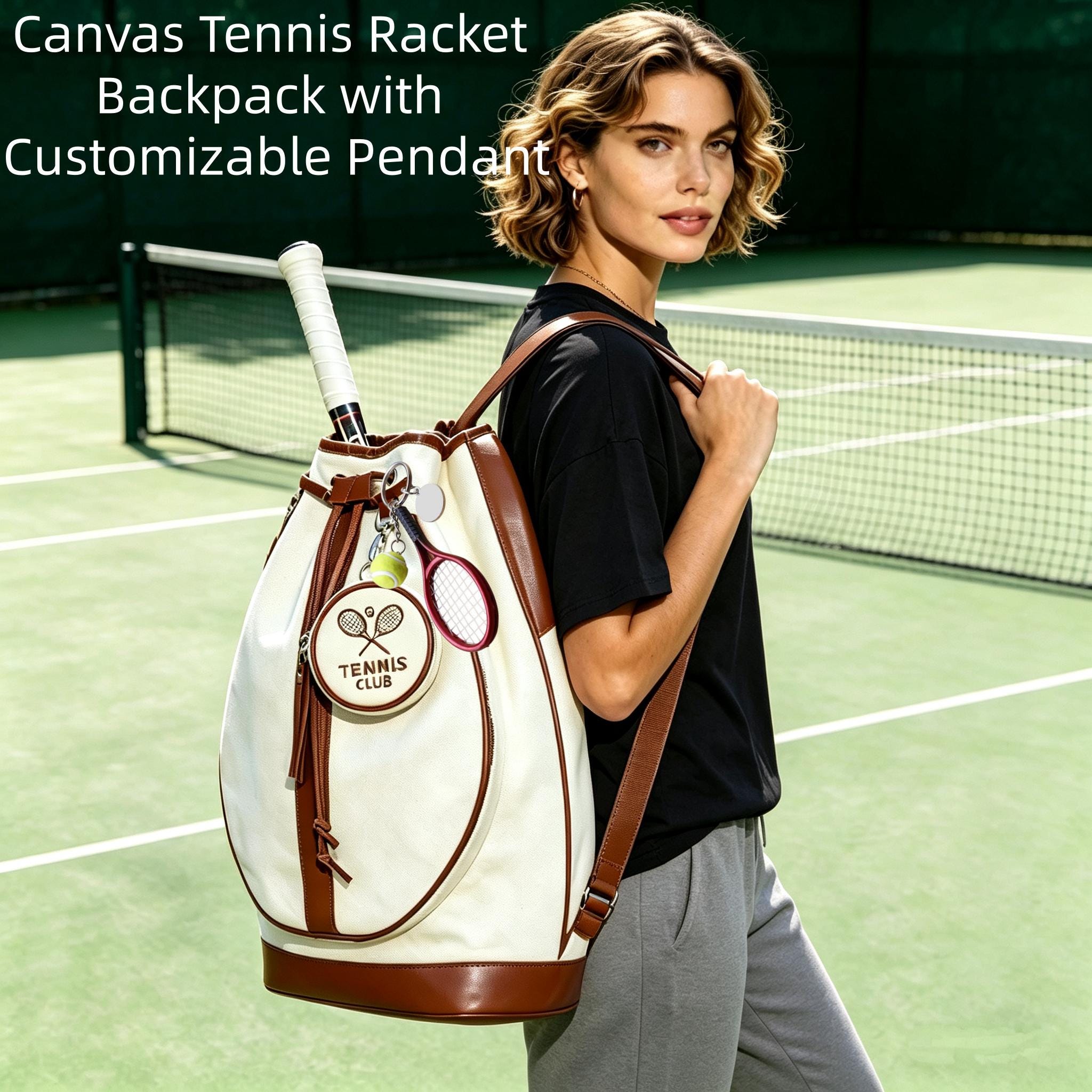 Personalized Canvas Tennis Racket Backpack, Court Bag for Players