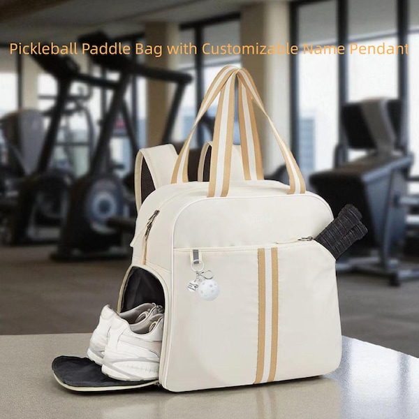 Bolsa personalizada para raquete de pickleball com compartimento para sapatos e chaveiro com nome
