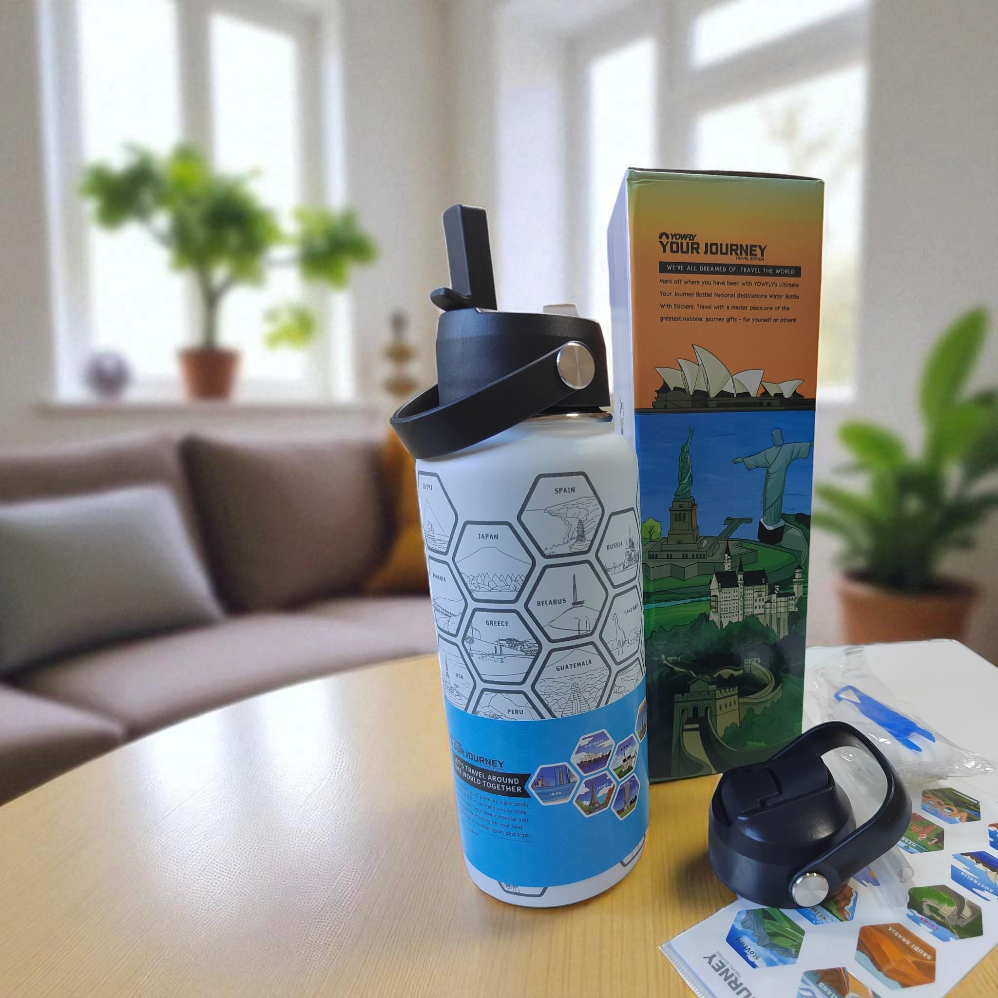 50 Staaten USA Edelstahl-Wasserflasche 907 Ml | Mit Reise-Tracker Aufklebern & Becherhaltertauglich | Isoliert & Schwitzfrei