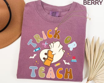 Teacher Halloween T-Shirt | Trick or Teach | Funny Halloween Shirt | School Halloween Shirt | Spooky Teacher Tee | Retro Teacher Shirt