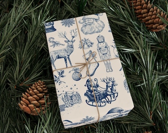 Vintage Toile Gift Wrapping Paper | Christmas Gift Wrap Roll | Classic Holiday Wrapping | Decorative Beautiful Gifting