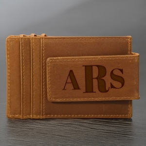 Clip magnético para billetes de cuero personalizado, regalo para el Día del Padre, billetera grabada personalizada para hombre, billetera con monograma y bloqueo RFID.