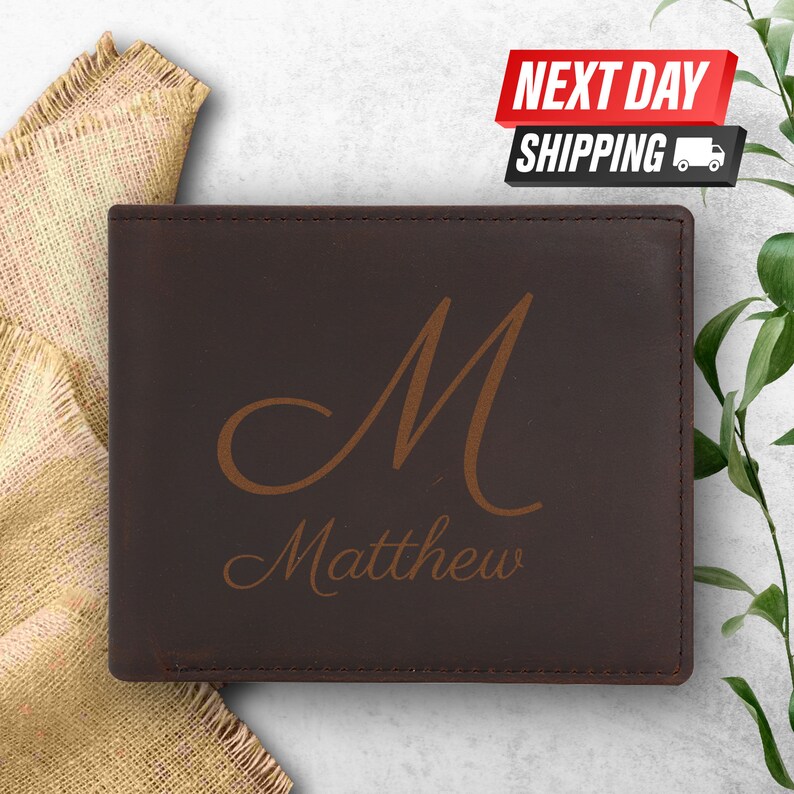 Leather Wallet, Personalized Christmas Gift Mens Wallet, Anniversary Gift For Boyfriend, Son, Man, Him, Husband, Dad, Custom Engraved Wallet
