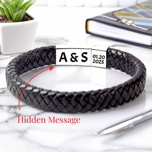Personalized Engraved Hidden Message Fathers Day Gift Bracelet, Men&#39;s Gift Leather Bracelet, Boyfriend Birthday Gift, Custom Men Jewelries