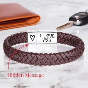 Customized Engraved Hidden Message Father Day Gift Bracelet, Men&#39;s Gift Leather Bracelet, Boyfriend Birthday Gift, Custom Mens Jewelry