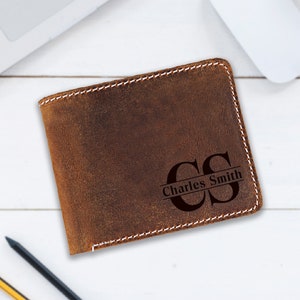 Billetera de cuero personalizada con iniciales grabadas, regalo del día de San Valentín, regalos del día del padre para hombres, billetera para esposo, papá, novio comprometido