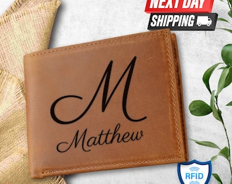 Personalized Crazy Horse Leather Wallet, RFID Bifold, Engraved Gift For Him