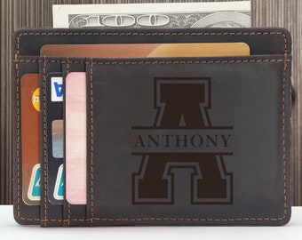 Personalized Leather Card Holder, RFID Blocking, Monogrammed Wallet