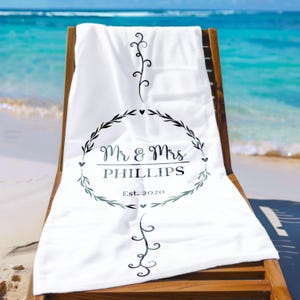 Personalized Mr. and Mrs. Name 30x60&quot; Beach Towel, Couple Pool Towel, Wedding Newlywed Honeymoon Gift, Bridal Shower Gift, Bachelorette Trip