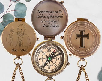 Pope Francis Compass – Catholic Gift for Men & Women – Spiritual Keepsake – Faith-Based Pocket Compass – Inspirational Religious Gift