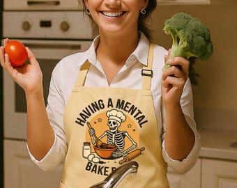 Funny Skeleton Chef Apron: Mental Bake Down, Halloween Kitchen Apron