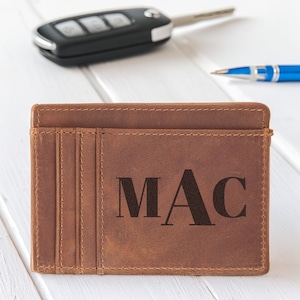 Tarjetero delgado de cuero personalizado, regalos de Navidad para hombres, funda personalizada para tarjetas de crédito, billetera de cuero con monograma para tarjetas de crédito, bloqueo RFID