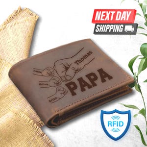 Billetera personalizada con nombre para papá e hijos, regalo para el día del padre, billetera de cuero, regalo para papá, billetera para hombres, regalo para papá, billetera con nombre personalizado