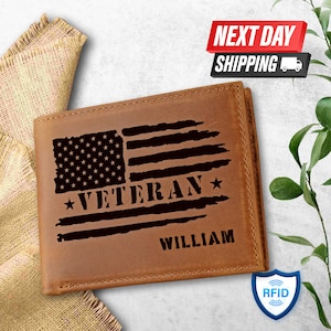 Cartera personalizada para el Día de los Veteranos, cartera personalizada, cartera con bandera estadounidense, regalo para el padre, regalo del Día de los Veteranos, regalos del 4 de julio