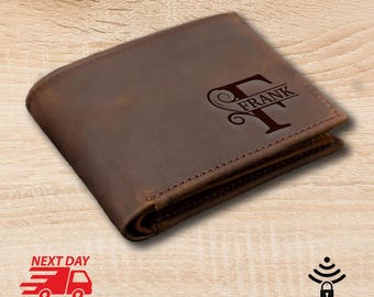Personalized Leather RFID Wallet, Engraved Bifold Wallet