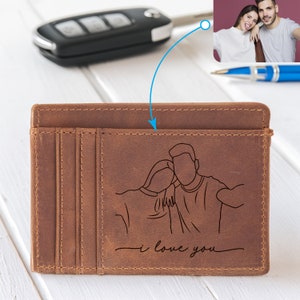 Tarjetero de cuero personalizado con foto, billetera delgada con retrato para hombre, regalo personalizado para San Valentín, cumpleaños y Navidad, un regalo significativo para él.