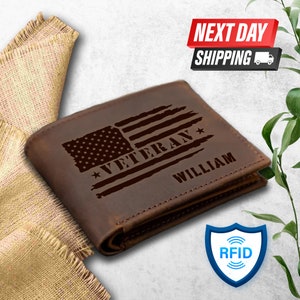 Billetera personalizada para el Día de los Veteranos, regalo del 4 de julio, billetera personalizada para el Día de los Caídos, billetera con la bandera estadounidense, regalo de San Valentín, regalos para el padre