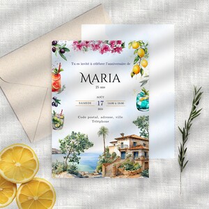 Invitation style méditerranéenne | Mediterranean Style Invitation | Carte d'anniversaire | Birthday Card | Personnalisable | Customizable