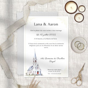Faire-part de mariage | Wedding invitations | Aquarelle et or | watercolour | Carte élégante et chic | Elegant and chic card | Wedding card