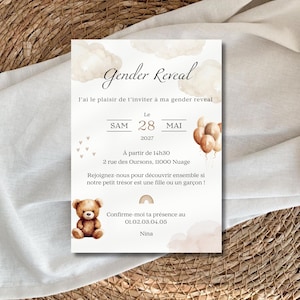 Invitation Gender Reveal personnalisable | Carte révélation fille ou garçon | Thème beige & marron | Digital Template | Boy or Girl?
