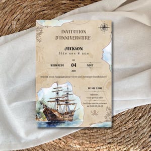 Biglietto d'invito per il compleanno dei pirati | Biglietto d'invito per il compleanno dei pirati | Modello di invito | Modello | Tema pirata | Stampa digitale