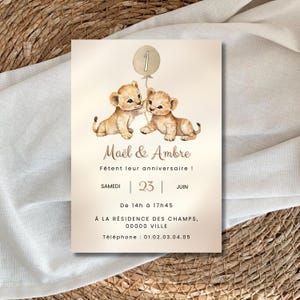 Twins Birthday Invitation | Twins Birthday Card | Customizable template with baby animals | Template | Digital print