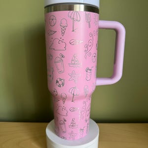 Summer breeze 40 oz Pink Engraved Tumbler | Insulated Stainless Steel Iced Coffee Cup Travel Mug | Gifts for Women| 40 oz