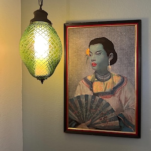 Large Vintage Pineapple Emarald Green Swag Lamp