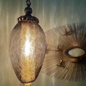 Vintage Crackel Glass Egg Shaped Swag Lamp