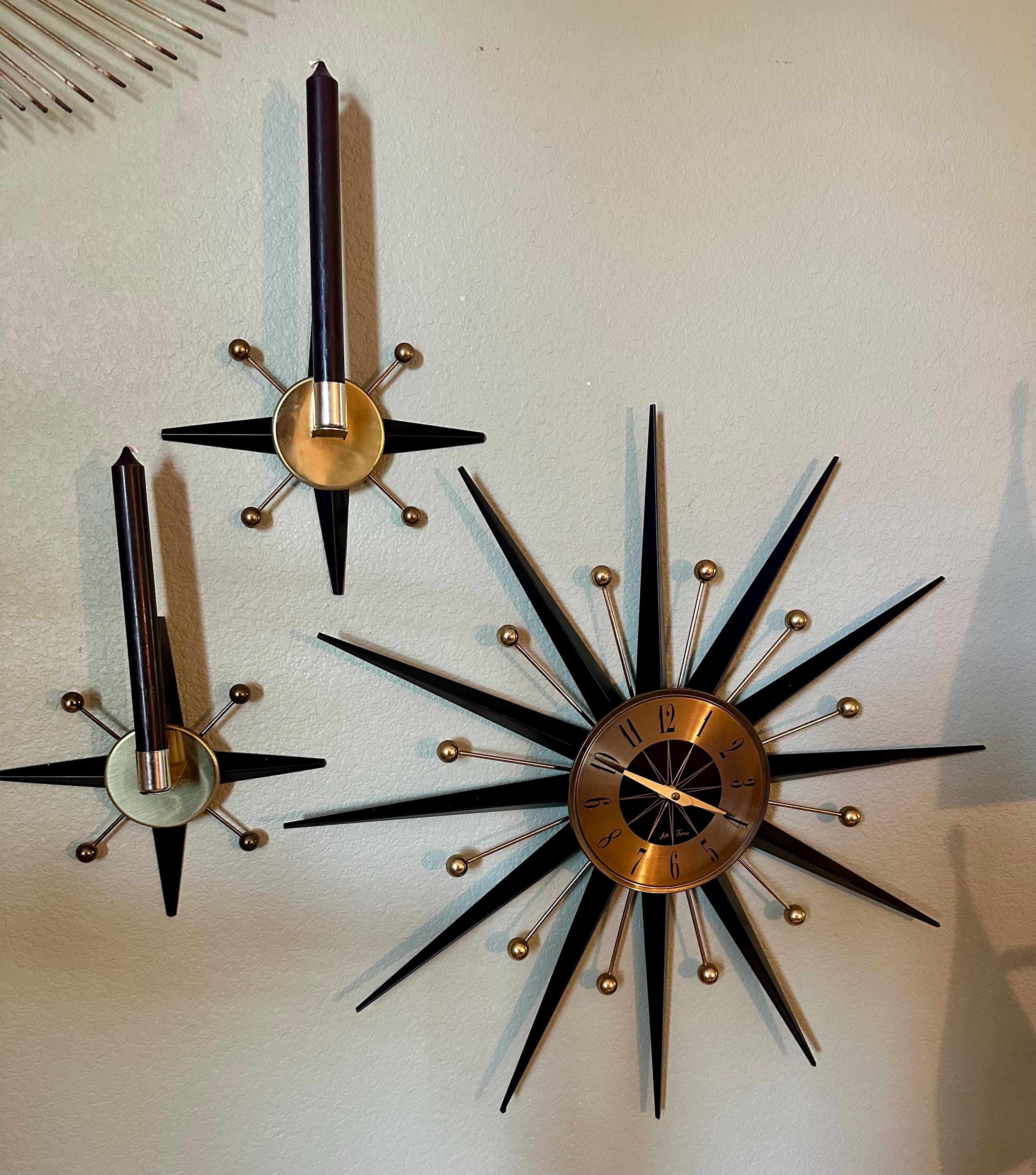Mid Century Starburst Seth Thomas Clock and Wall Sconces - Etsy