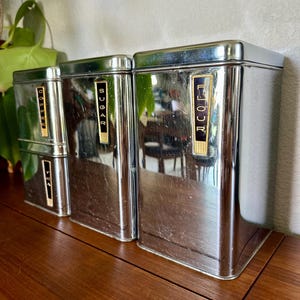 MCM Vintage Lincoln Beautyware Chrome Canister Set. Flour Sugar Tea Coffee
