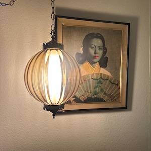 Mid Century Amber Glass Swag Lamp