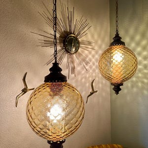 Mid Century Amber Glass Swag Globe